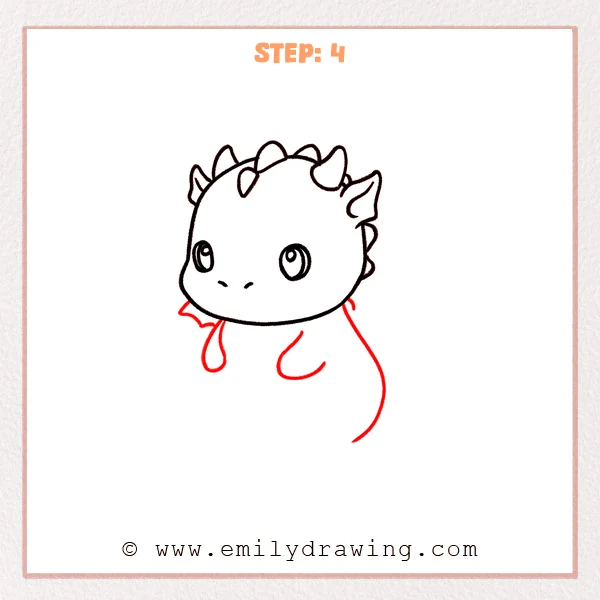 how to draw a baby dragon - Step 4: A chubby sitting baby dragon body with small front claws is sketched in.